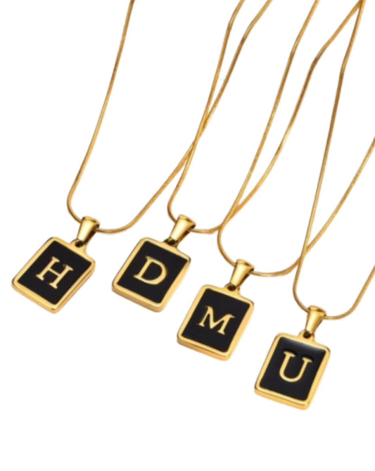 Onyx Letter Initial Necklace