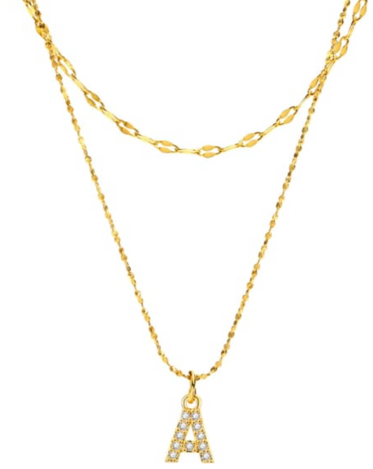 Double Layer CZ Initial Necklace